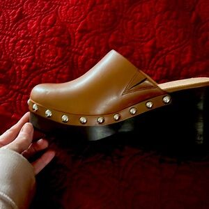 J Crew leather platform clogs.